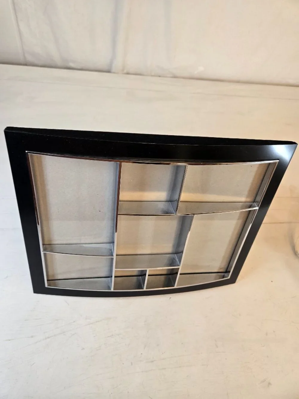 Curved Shelf Multi Photo Frame 13.75 X 10.75 Black and Silver NWOT